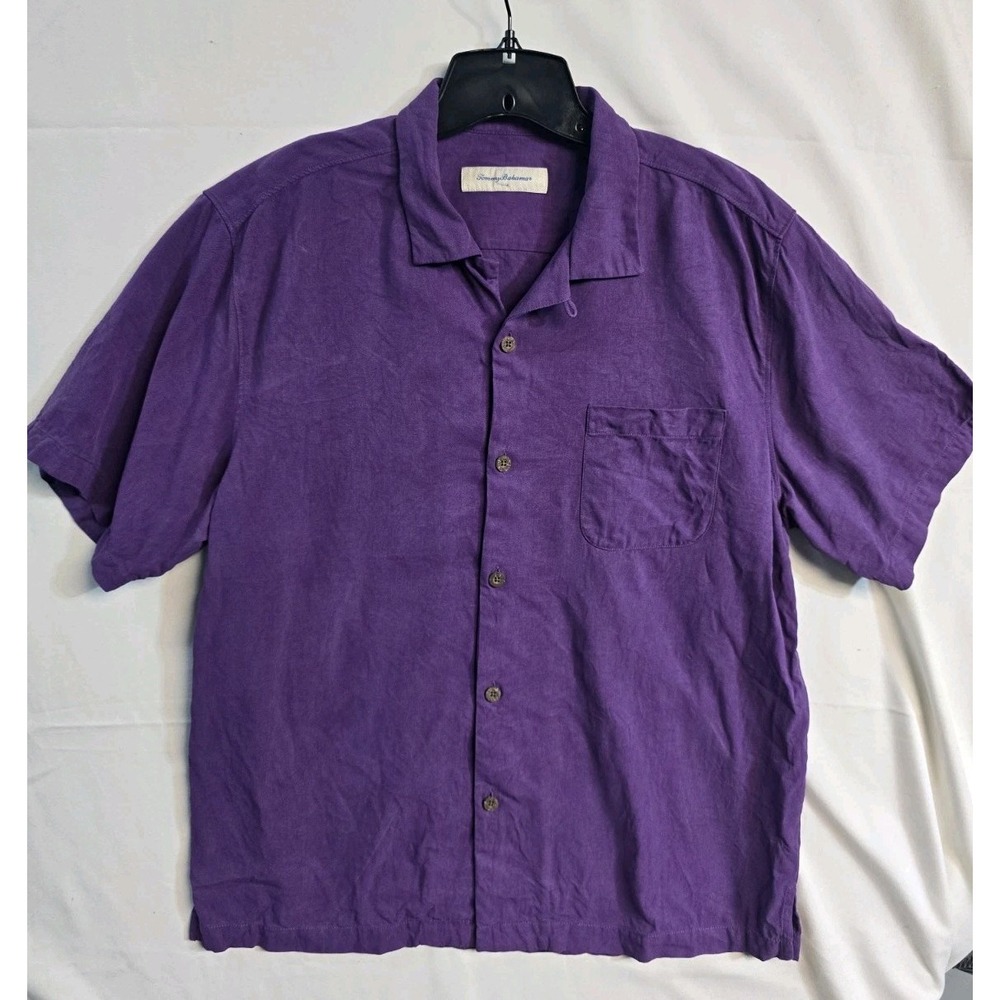 Tommy Bahama Men's Silk Button Up Shirt Short Sleeve Large Purple